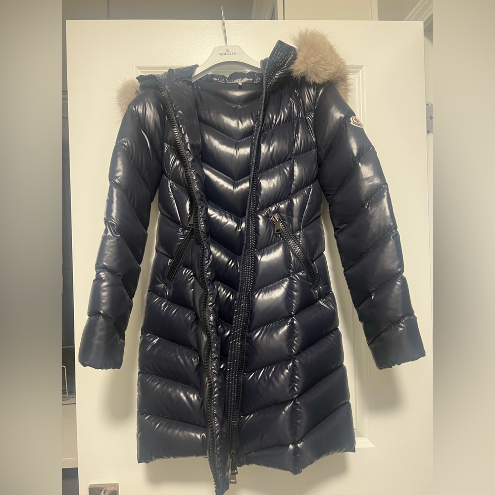 Moncler Marre Quilted Long Down Puffer Coat Genuine Shearling Trim size 0